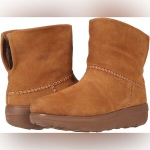 FitFlop MukLuk Shorty Boot Chesnut Suede Shearling Lined Women's 7 Slip On Comfy